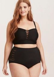 Torrid Black Wireless Lattice Front Bikini Top Sz.5