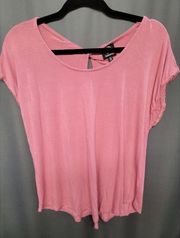 Bobeau T-Shirt Top Scoop Neck Tee Cut Out Back Flutter Set Pink Size 1X B29.1