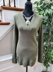 RD Style Women's Green Acrylic V-Neck Long Sleeve Tight Knit Sweater Size Small