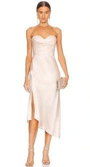 NEW $495 Alice + Olivia Midi Satin Cowl Neck Slip Dress Champagne