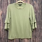 FRYE | green ruffle tiered sleeve blouse