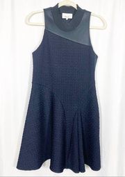 3.1 Phillip Lim Textured Mock Neck Sleeveless Fit & Flare Mini Dress: Navy Black