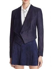 Alice + Olivia Womens Blazer Cropped Suede Panel Long Sleeve Flat Collar Navy S