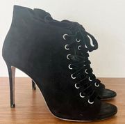 Jimmy Choo Mavy Suede Lace Up Open Toe Ankle Bootie Black Women's Size 39.5 / 9