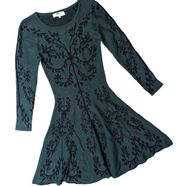 John + Jenn Forest Green Tree Intarsia Knit Long Sleeve Mini Skater Dress M