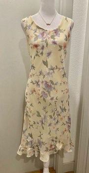 VTG 90s R&K Originals Cream & Pastel Spring Floral Midi Maxi Sleeveless Dress