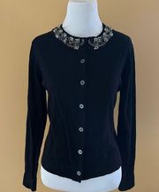 Jones New York Petite Medium embellished collar cotton/viscoise cardigan   Black