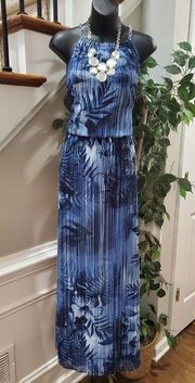 Connected Apparel Womens Blue Polyester Round Neck Sleeveless Long Maxi Dress 10