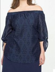 NWT Eloquii Embroidered Off Shoulder Tie Sleeve Blouse - 16
