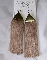 Long Brushed Metal Taupe Tassels Pierced Dangle Earrings