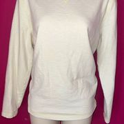 Orvis Women's White Pullover Sweater Yellow Trim Long Sleeve Soft Casual Size M