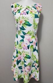 Dressbarn Tropical Pleated Neck Fit & Flare Dress Size 14W