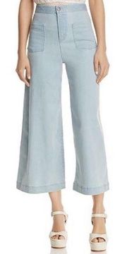 Alice + Olivia Johnny Front Patch Pocket Cropped Wide-Leg Jeans Bleached Indigo