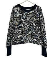 JOIE Caleigh Marbled Abstract Floral Cropped Sweatshirt SZ XL