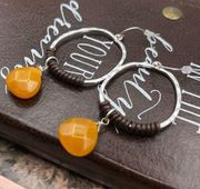 Handmade Handcrafted Wired Wrapped Orange Gemstone Beaded Bohemian Hoop Earrings