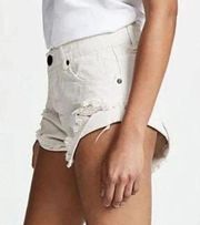 One Teaspoons White Denim Button Fly Shorts