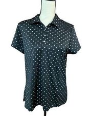 Womens Izod Black And White Polka Short Sleeve Shirt With Cool Fx Size Large