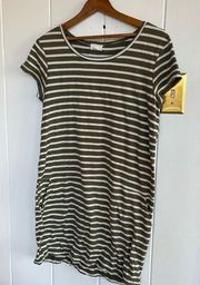 ⭐️ Caslon Green & White Striped Dress With Pockets Size Small
