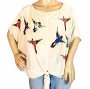 Fifteen-Twenty Silk Tie Waist Top Hummingbirds S