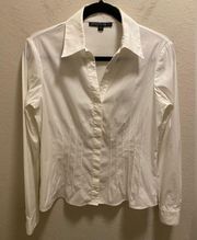 Lafayette 148 White Button Down Stretchy Pleated Shirt Size 4