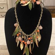 Coldwater Creek Gold Tone Dangle Leaf Charm Pendant Necklace And Bracelet Set