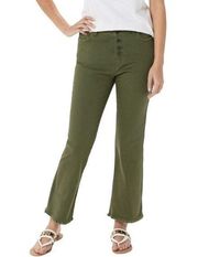 Peace Love World Olive Green Raw Hem Button Front Flare Jeans Women’s Size 2