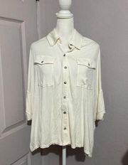 We The Free Ivory 3/4 Sleeve Button Down Blouse