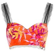 Versace Palm Print Crop Bralette with Black Lace Straps