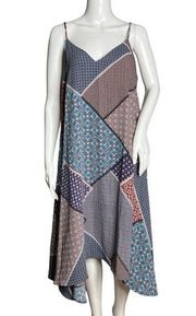 Artisan NY Tile Patchwork Swing Dress Handkerchief Hem Sleeveless V-Neck