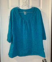 JMS Just My Size Blue Print Scoop Neck 3/4 Sleeve Blouse 3X