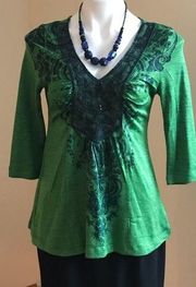 ENERGE By Oneworld Sz. S  Forest Green blue design and blue lace in front of top