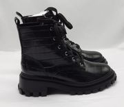 Orly Combat Boots Womens Size 10B Black Croc Embossed Leather Lug Heels