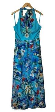 Womens Halter Maxi Dress Rhinestone Embellished Floral Size 10