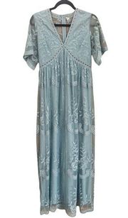 Pinkblush Baby Blue Lace Mesh Overlay Maxi Dress, S