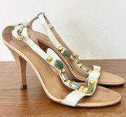 Giuseppe Zanotti Leather Beaded Embellished Stiletto Sandal White Womens Sz 36/6