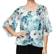 Alex Evenings Women's Tulip Hem Blouse Blue and White Size Small NWT