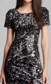 Stretch Black Sequin Cocktail Dress