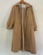 London Fog Maincoats Tan Hooded Trench Coat Vintage Size 10