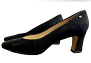 Etienne Aigner Taylor Black Pumps Size 8M  Suede Leather Block Heels Round Toe