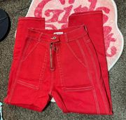 Red Jeanspants With White Stitching