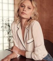 Sezane Elisa Silk Button Down Shirt Top Blouse