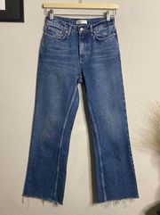 Anine Bing Jeans Raw Hem Kick Flare Denim Jeans Blue Size 24