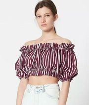 Sandro Striped Ranja Off The Shoulder Crop Top Blouse Size 2