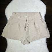 Beige Linen Blend High Rise Shorts