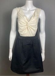 Reiss dress size 6 tuxedo black white sleeveless fit and flare v-neck ruching