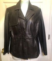 Worthington Sz L Women's Lambskin Jacket Leather Snap Collared Black