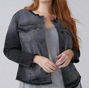 LANE BRYANT Plus Size Black Denim Deconstructed Jean Jacket Distressed Cotton 28