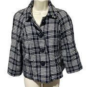 Petite Plaid Black White Cropped Blazer Jacket women size 12 P