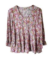 Jane & Delancey Multicolor Floral Button Front Peplum Blouse Sz S