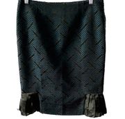 Victoria's Secret peacock blue olive green chevron & satin pencil skirt size 8